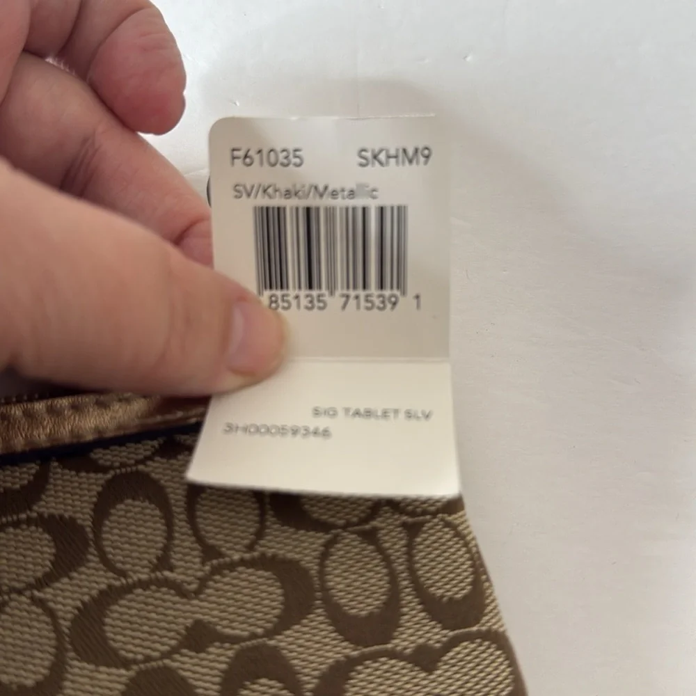 Coach Signature Tablet Sleeve Khaki Metallic